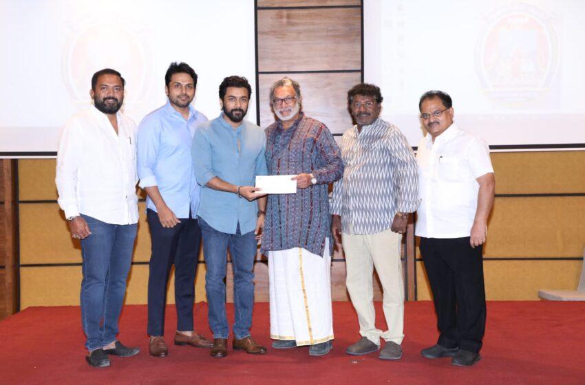  “Viruman” Team Members Presented A Cheque Of 25 Lakhs To Nadigar Sangam.